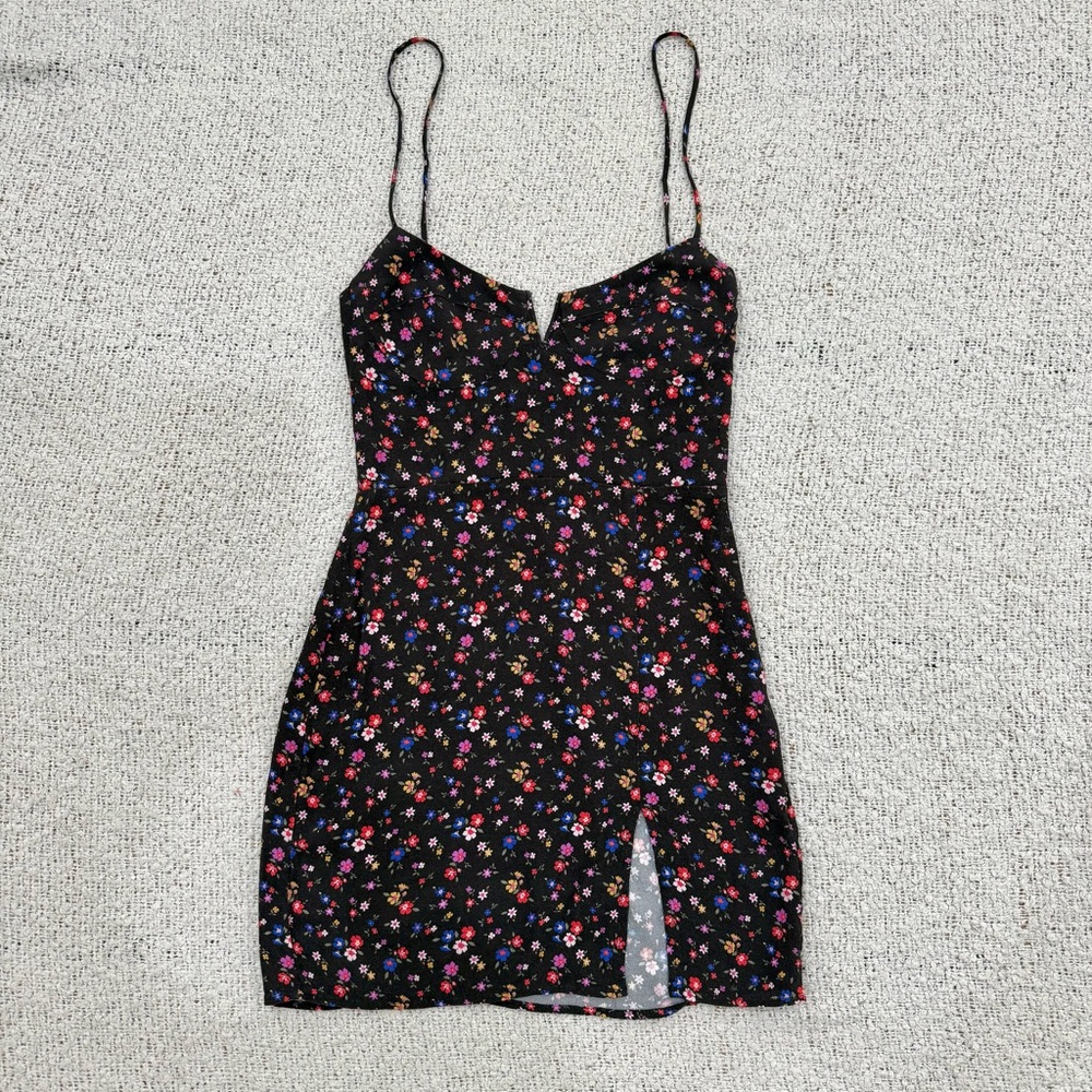 Black Floral Spaghetti Strap Mini Dress